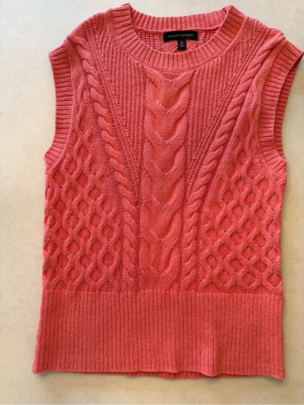 Title: Banana Republic Coral Pink Cable Knit Sweater Vest XS Supima Cotton Hemp